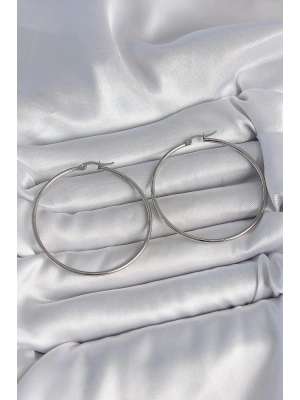 316 Çelik Gümüş Renk 53 mm Halka Model Kadın Küpe