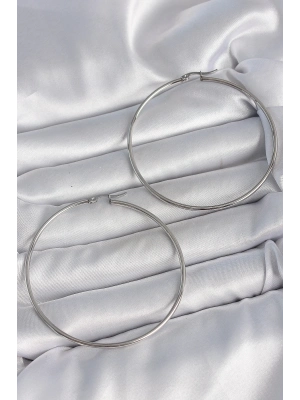 316 Çelik Gümüş Renk 63 mm Halka Model Kadın Küpe