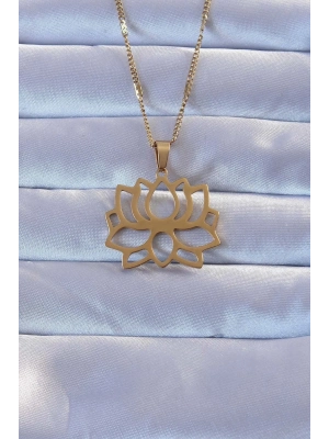 316L Altın Renk Lotus Kolye