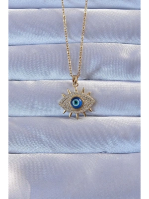® 316L Altın Renk Zirkon Taşlı Nazarlı Göz Kolye