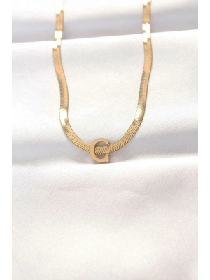 ® 316L Çelik C Harfli Gold Renk İtalyan Zincirli Kolye