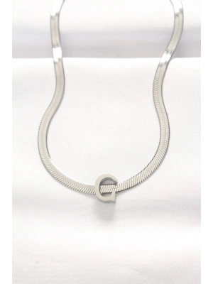 ® 316L Çelik C Harfli Silver Renk İtalyan Zincirli Kolye