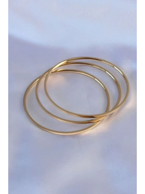 316L Çelik Gold Renk 3lü Ajda Model Kadın 60 mm Bilezik