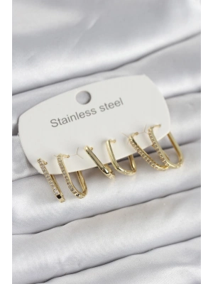 316L Çelik Gold Renk 6lı Set Geometrik Model Kadın Küpe