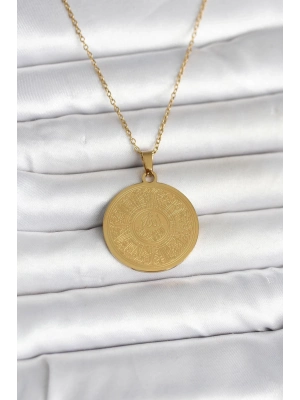 316L Çelik Gold Renk Ayetel Kürsi Yazılı Kolye