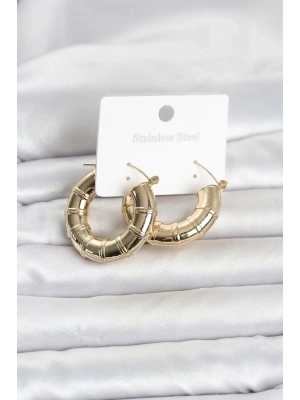 316L Çelik Gold Renk Bambu Model Halka Kadın Küpe