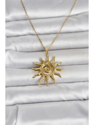 316L Çelik Gold Renk Bohem Güneş Model Kadın Kolye