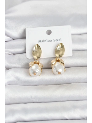 316L Çelik Gold Renk Çiçek Model Kadın Küpe