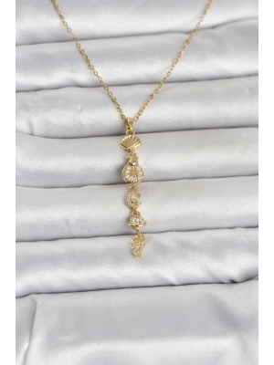 316L Çelik Gold Renk Deniz Temalı Y Model Zirkon Taşlı Kadın Kolye