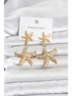 316L Çelik Gold Renk Deniz Yıldızı Model Kadın Küpe