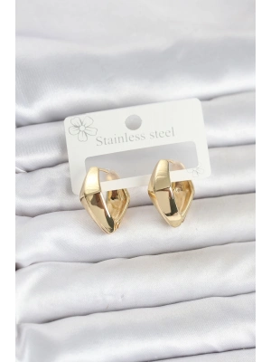 316L Çelik Gold Renk Elmas Model Halka Kadın Küpe