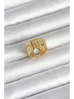 316L Çelik Gold Renk Hasır Model Kadın Yüzük