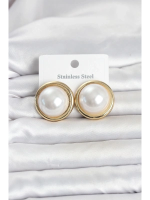 316L Çelik Gold Renk İnci Model Vintage Kadın Küpe