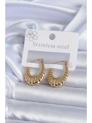 316L Çelik Gold Renk İşlemeli Halka Model Kadın Küpe