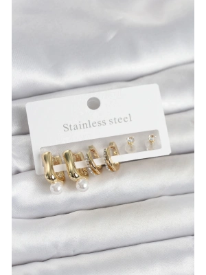 316L Çelik Gold Renk Kadın Küpe Seti