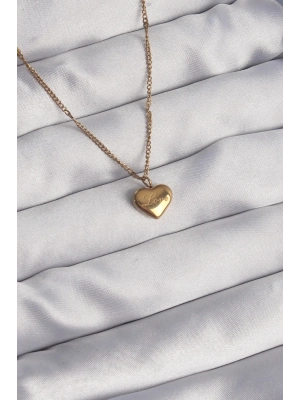 316L Çelik Gold Renk Kalp Model Love Kolye
