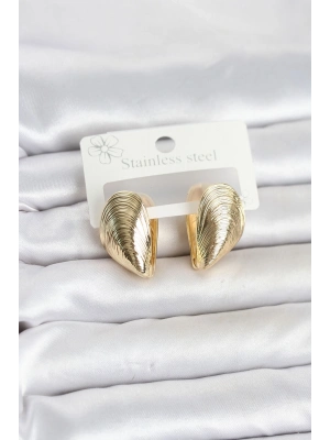 316L Çelik Gold Renk Midye Model Kadın Küpe