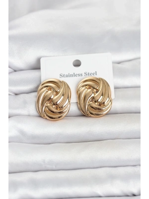 316L Çelik Gold Renk Motif Desen Model Kadın Küpe