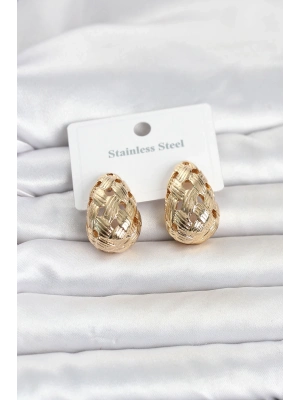316L Çelik Gold Renk Motifli Damla Kadın Küpe