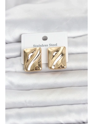 316L Çelik Gold Renk Plaka Model Kadın Küpe