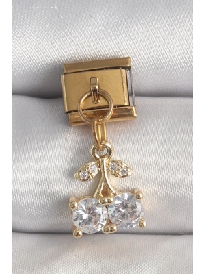 ® 316L Çelik Gold Renk Sallantı Zirkon Taşlı Kiraz Model Nomination Charm