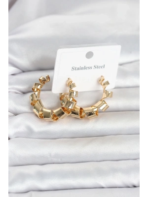 316L Çelik Gold Renk Spiral Halka Kadın Küpe