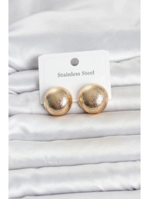 316L Çelik Gold Renk Top Model Kadın Küpe