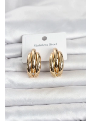 316L Çelik Gold Renk Yarım Halka Model Kadın Küpe