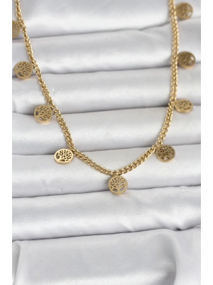 316L Çelik Gold Renk Yaşam Ağacı Model Kadın Kolye
