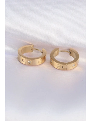 ® 316L Çelik Gold Renk Zirkon Taşlı Model Halka Küpe