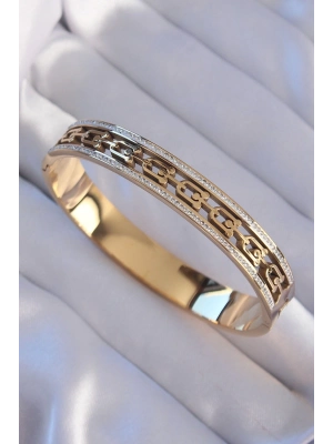 316L Çelik Gold Renk Zirkon Taşlı Model Kelepçe