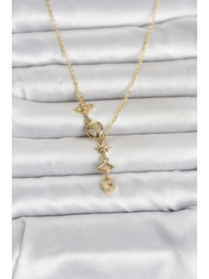 316L Çelik Gold Renk Zirkon Taşlı Y Kadın Kolye
