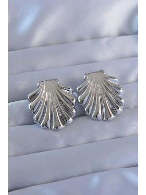 316L Çelik Gümüş Renk İstiridye Model Küpe