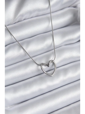 316L Çelik Gümüş Renk Kalp Model Kadın Kolye