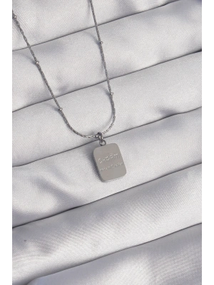 316L Çelik Gümüş Renk Kare Charm Model Kolye