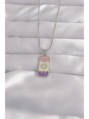 316L Çelik Gümüş Renk Karışık Mineli Ay Figür Tarot Kolye