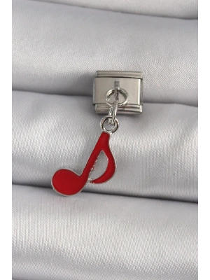 316L Çelik Gümüş Renk Kırmızı Nota Model Nomination Charm