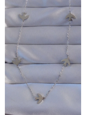 316L Çelik Gümüş Renk Kuş Model Kolye