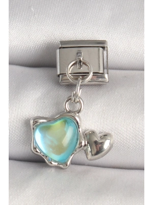 316L Çelik Gümüş Renk Mavi Mineli Kalp Model Nomination Charm