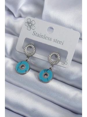 ® 316L Çelik Gümüş Renk Mavi Taşlı Zirkon Taşlı Kadın Küpe