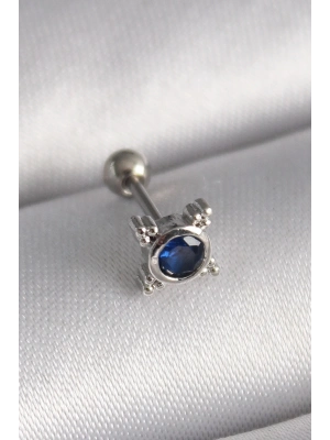 316L Çelik Gümüş Renk Mavi Zirkon Taşlı Tragus Piercing