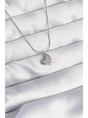 316L Çelik Gümüş Renk Minimal Kalp Tasarımlı Kolye