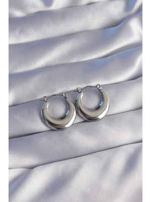 316L Çelik Gümüş Renk Oval Ayna Model Küpe