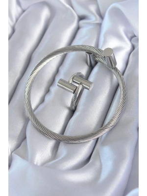 ® 316L Çelik Gümüş Renk Sarmal Model Erkek Bileklik Yüzük Kombini