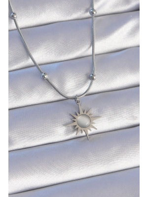 316L Çelik Gümüş Renk Sedefli Yıldız Model Kolye