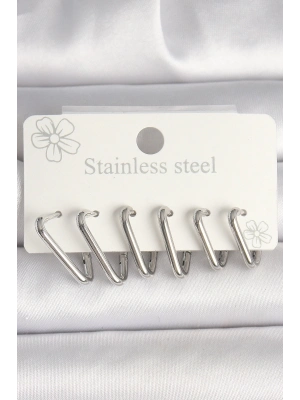 316L Çelik Gümüş Renk Üçgen Model Kadın Küpe Seti