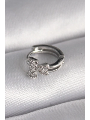 316L Çelik Gümüş Renk Zirkon Taşlı Kurdele Model Tragus Piercing