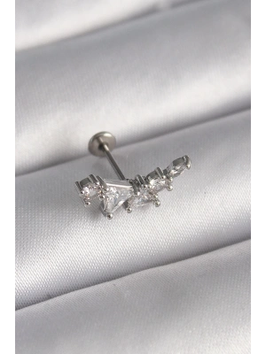 316L Çelik Gümüş Renk Zirkon Taşlı Tragus Piercing
