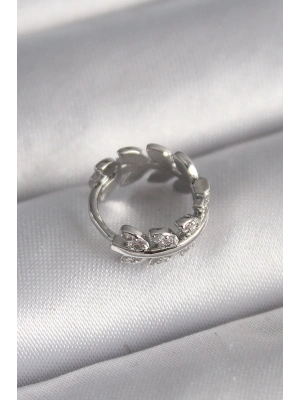 316L Çelik Gümüş Renk Zirkon Taşlı Yaprak Model Tragus Piercing