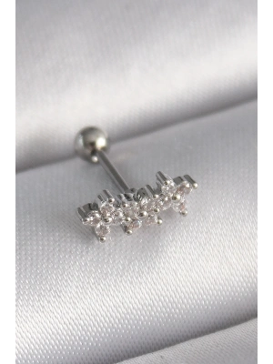 316L Çelik Gümüş Renk Zirkon Taşlı Yonca Tragus Piercing